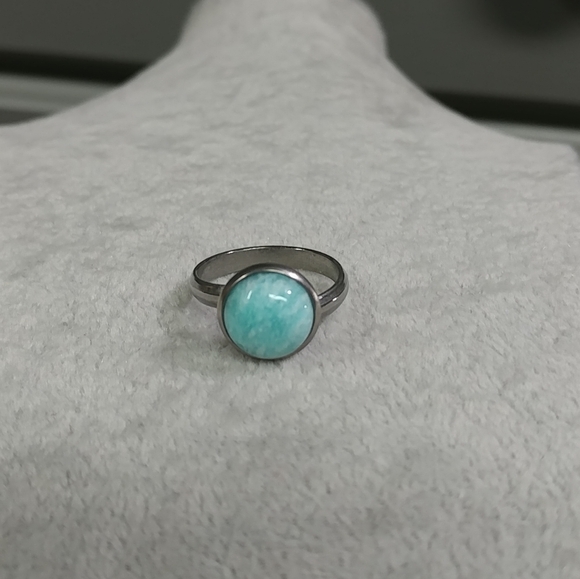Amazonite Ring Natural Gemstone Adjustable Stainless-Steel Ring Crystal - Picture 8 of 15